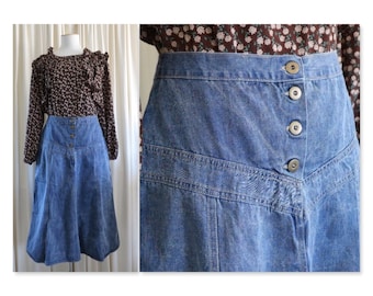 NEW old stock 80s Denim Yoke Skirt, High Waisted Skirt, 30" Waist, Vintage Denim Skirt, Long Denim Skirt, Denim, NZ Made*