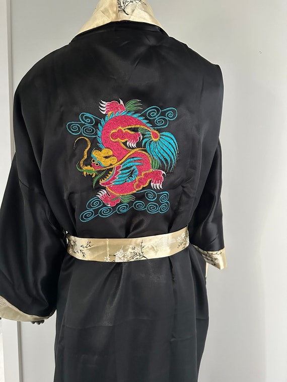 80s Dragon Reversible Robe, Dragon Robe, Silk Rob… - image 3