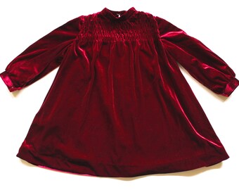 Ruby Red Velvet Girls Dress , 2 - 3 Years, Red, Velvet, Toddler Dress, Long Sleeve, Vintage Girl, Made in New Zealand, Lazy Day Vintage NZ *