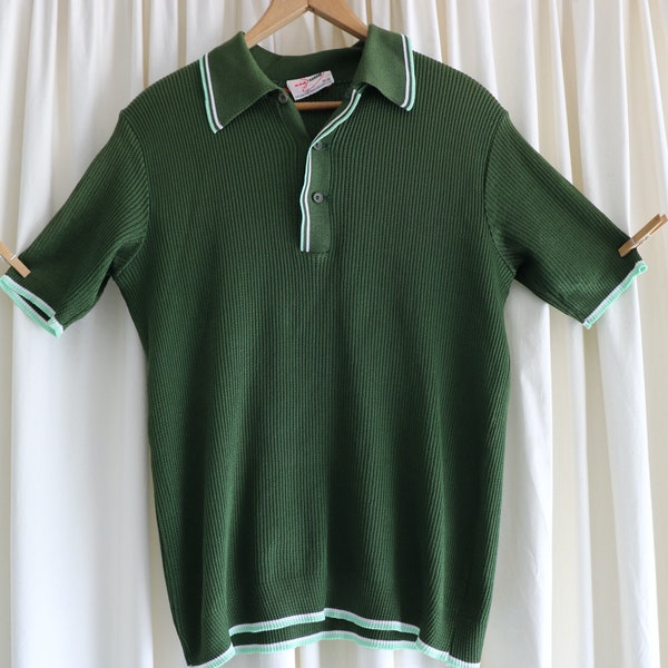 Bottle Green Vintage Mens Top, Mens Medium Shirt, Mens Knit Polyester, Mens Shirt, 70s Shirt*