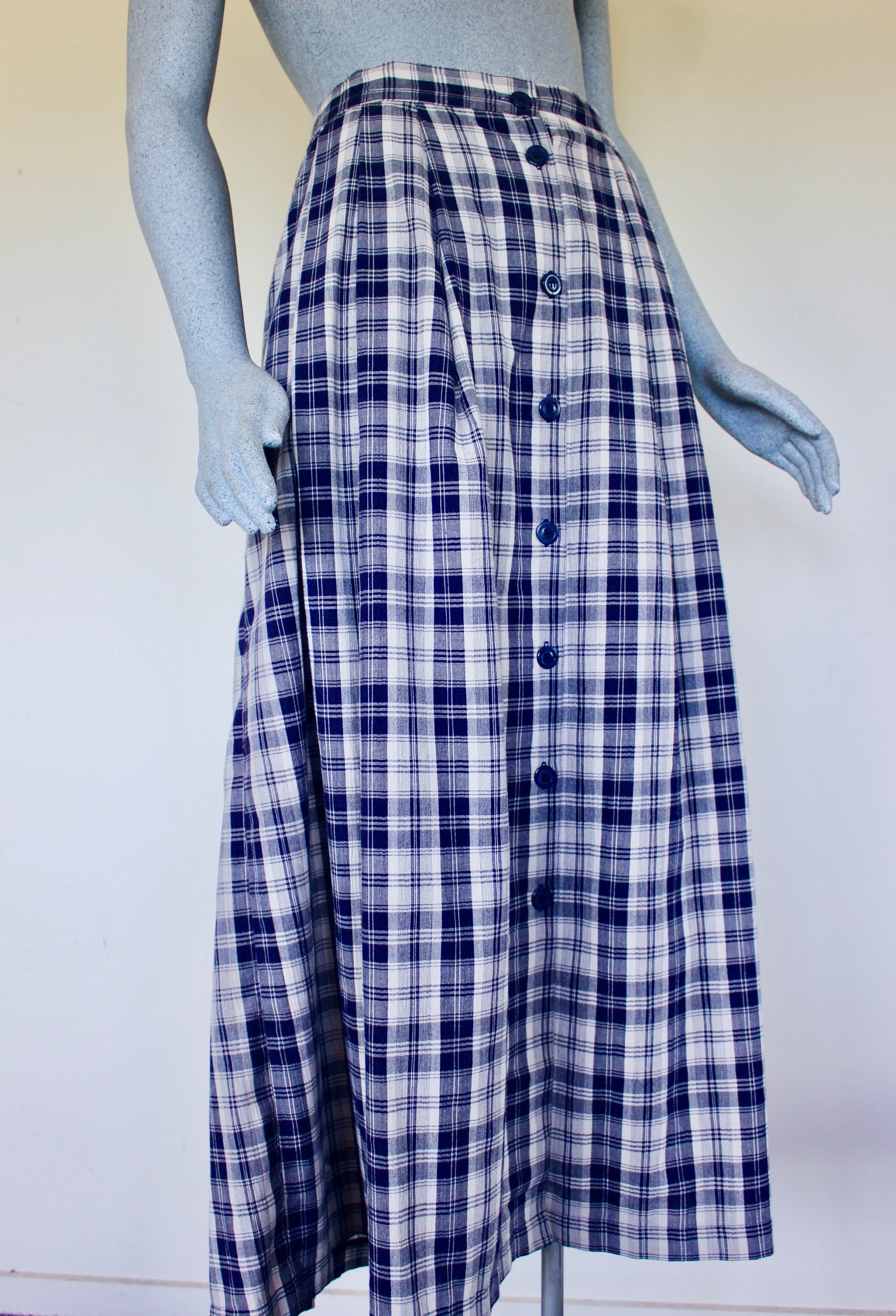 Vintage Summer Poly/cotton Plaid Skirt 37 Waist Cotton - Etsy