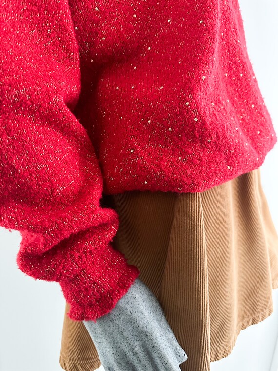 Flashdance 90s Lipstick Red Glitter Lurex Knit Sw… - image 6