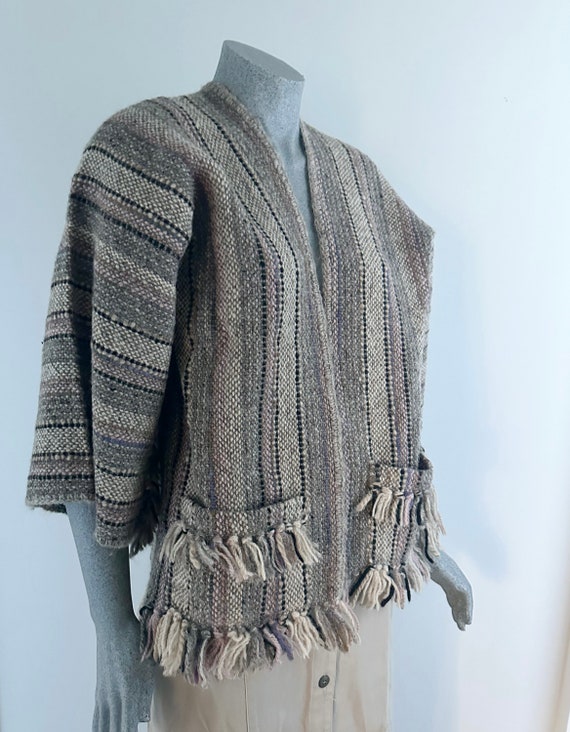 Woven Ethnic Wool Fringed Jacket, Fringed Poncho,… - image 1