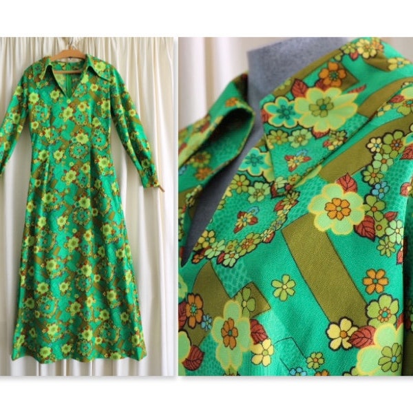 70s Vintage Dress, 38" Bust, 70s Long Vintage Dress, Small 70s Dress, 1970's, True Vintage, New Zealand, Dress