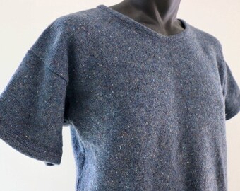 Blue Fleck Wool Shortsleeved Top, Unisex Jumper, Size Medium, Knit Sweater, Mens Jersey, NZ Wool, Hunting, Fishing, Outdoors, Tramping*