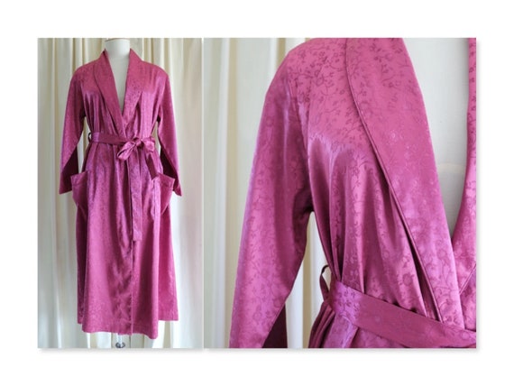 Plum Pierre Cardin Floral Dressing Gown, Silky Pl… - image 1