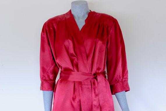 satin quilted dressing gown Vintage Red Quilted Dressing Gown, Silky Red Robe, Red, Dressing Gown, Nightwear, 46" Bust, Quilted, Long Robe, Medium, Lazy Day Vintage NZ*