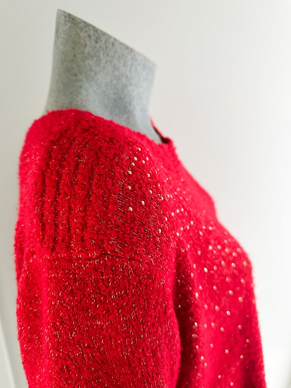 Flashdance 90s Lipstick Red Glitter Lurex Knit Sw… - image 4