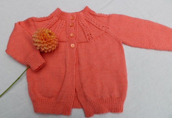 NEW Coral Wool Hand Knit Cardi, 18 Months, Girls … - image 4