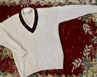 Vintage Luxury Kent & Curwen Cable Knit Cricket Jumper, Oversized Cricket Sweater, 44" Bust, Slouchy Sweater, V Neck, Size L-XL*