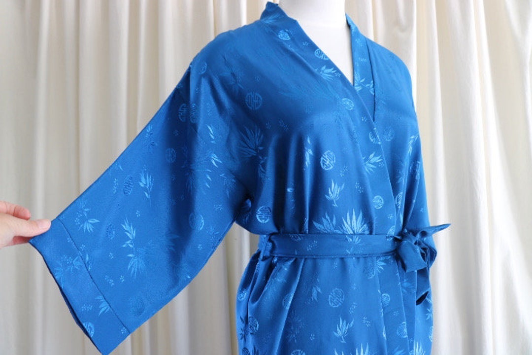 Vintage Oriental Sapphire Blue Robe Womens Vintage Silk Robe Blue Vintage Kimono Duster House Gown Brunch Coat Etsy