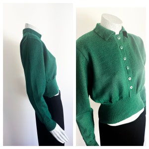 Daniel Hechter Forest Green Vintage Pure Wool Knit Women's Jersey, Size 8-10, New Zealand Wool, Green Cardigan, Cropped Sweater Top, x