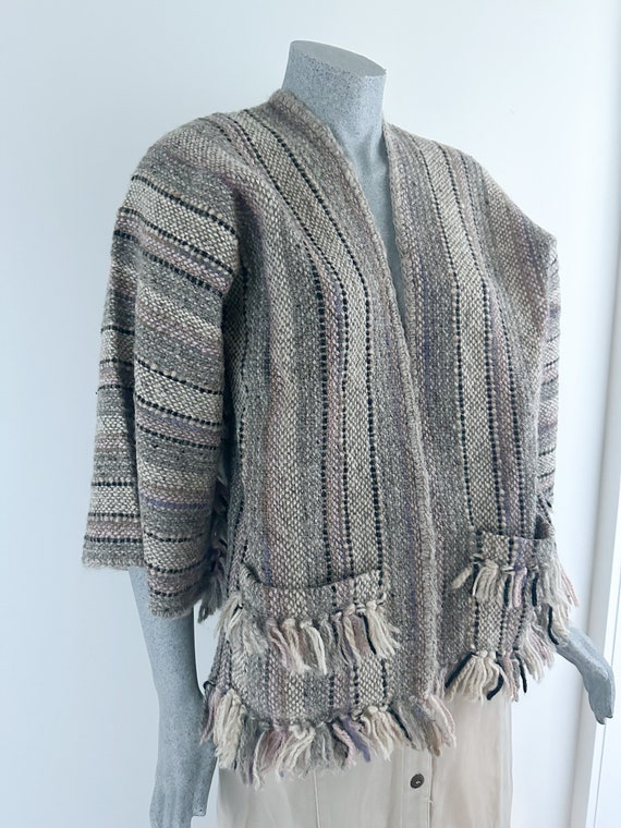 Woven Ethnic Wool Fringed Jacket, Fringed Poncho,… - image 6