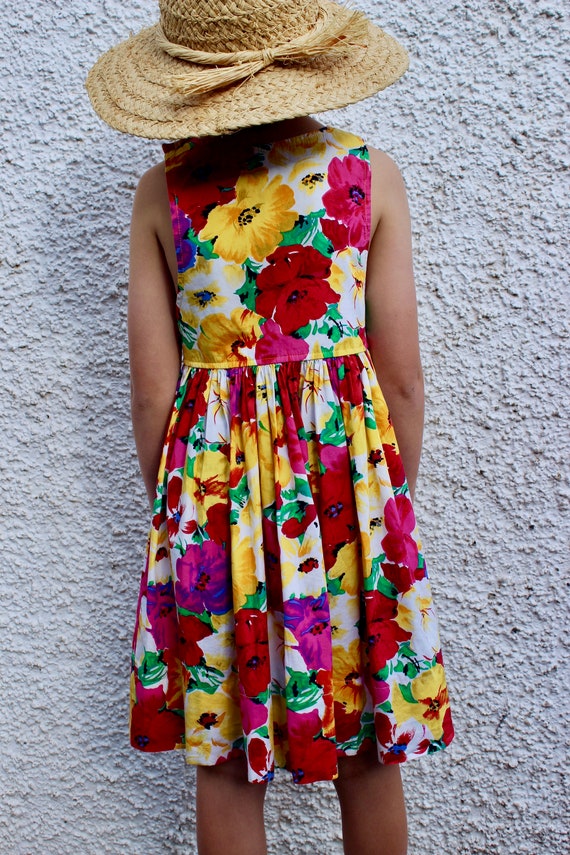 Vintage Florals 80s Girls Cotton Summer Dress 8-1… - image 4