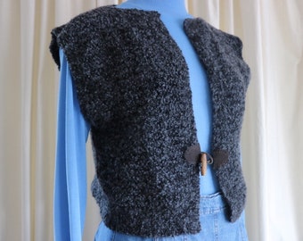 Freesize Cropped Knit Sleeveless Top, Vintage Sleeveless Top, New Zealand Wool, Black & Grey*