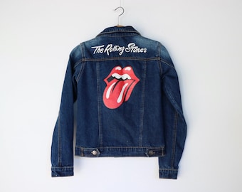 Kids Vintage Denim Jacket, Size 10-12 Years, Rolling Stones, Boys Vintage, Rocker*