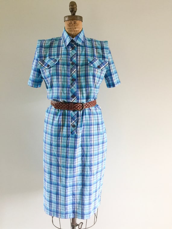 Blue Check Vintage Dress 1980s, True Vintage, Aus… - image 3