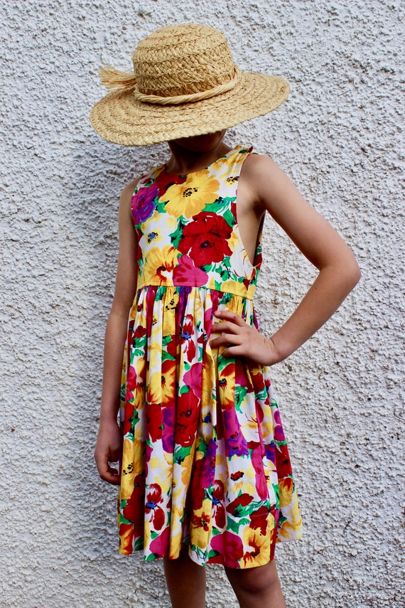 Vintage Florals 80s Girls Cotton Summer Dress 8-1… - image 5