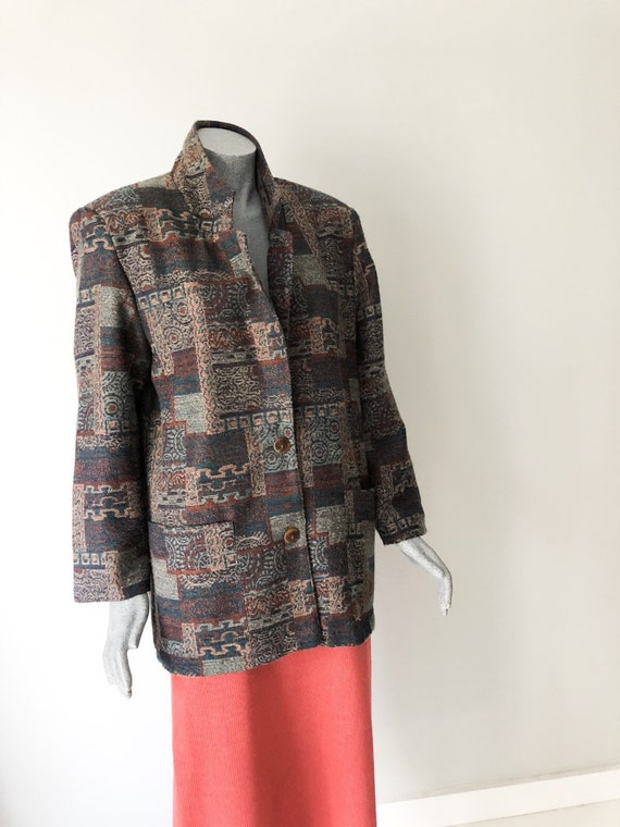 80s Womens Tapestry Blazer, Oversized Blazer, Jac… - image 2