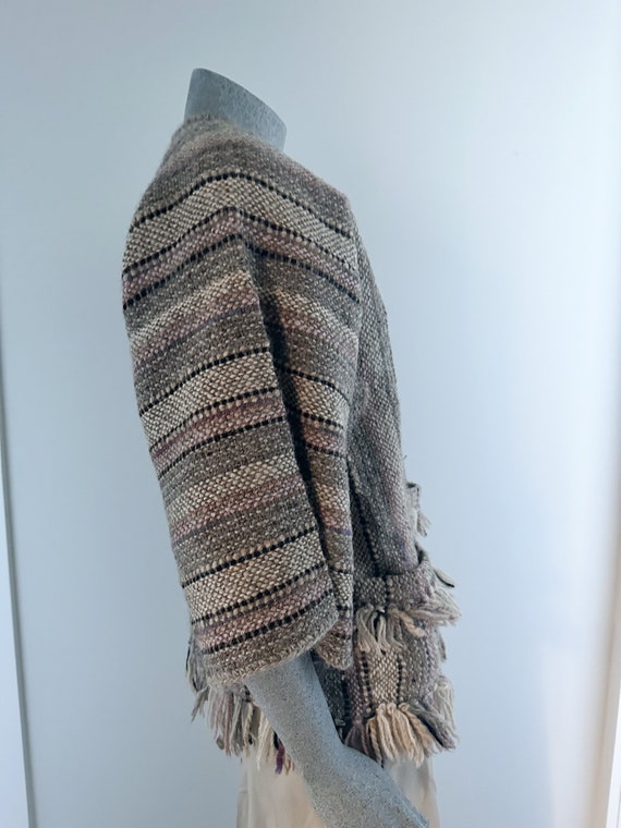 Woven Ethnic Wool Fringed Jacket, Fringed Poncho,… - image 4