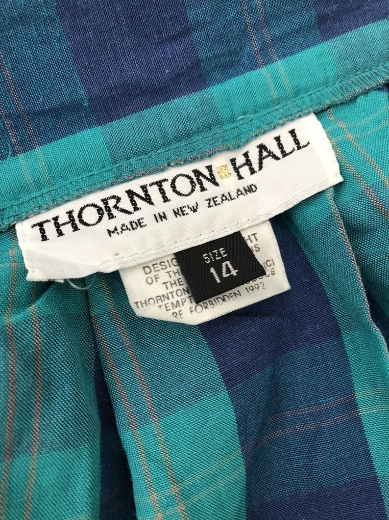 Full Pleated Belted Skirt Thornton Hall Linen Skirt 10-12 UK Greenl And Blue Skirt Vintage New Zealand D 1980s Skirt Size 8-10 US