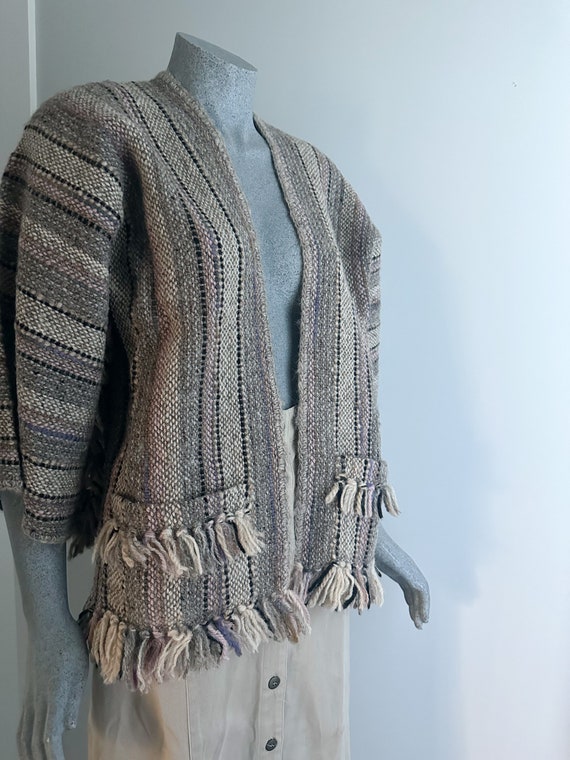 Woven Ethnic Wool Fringed Jacket, Fringed Poncho,… - image 2