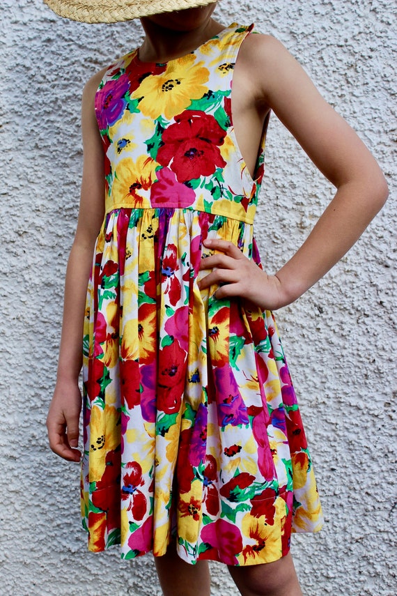 Vintage Florals 80s Girls Cotton Summer Dress 8-1… - image 6