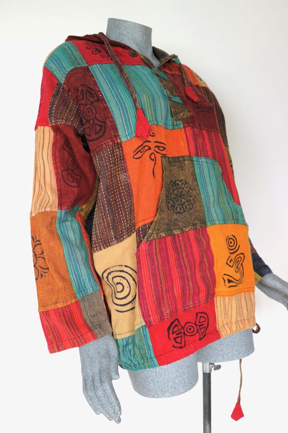 Nepalese Patchwork Stonewashed Hooded Hippie Boho… - image 3
