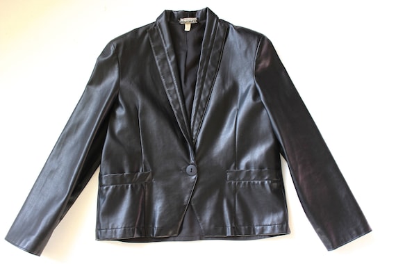 Ebony 80s Faux Leather Jacket Black Faux Leather Jacket | Etsy
