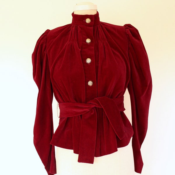Dark Cherry Red Velvet Jacket, Victorian, Steampunk, XS Small Velvet Coat, 36" Bust *
