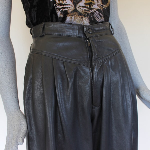 Vintage 80s Leather Pants, Size 10-12 NZ/Aus, 24"-25" Waist, Kings Road Leather, Size Small Medium, Lazy Day Vintage NZ