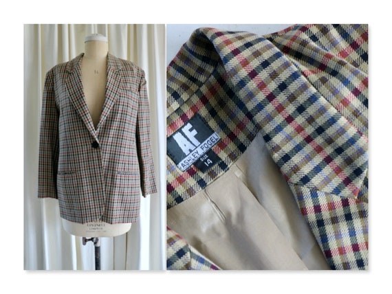 Vintage Ashley Fogel Plaid Wool Blazer, Size Medi… - image 1