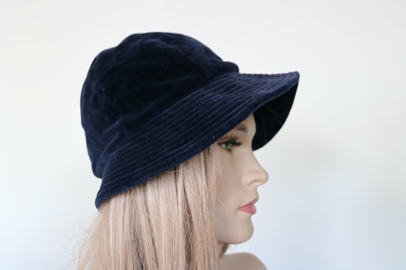 Velvet Bucket Hat-NAVY Black & Navy Velvet Bucket Hat by Dries Van Noten on Sale main image 2