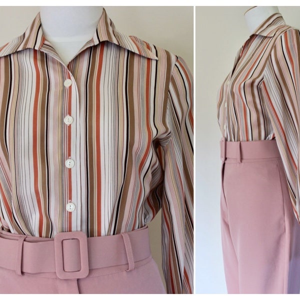 70s Women's Striped Shirt, The Shirt Club, 38" Bust, New Zealand, Womens Blouse, 1970s, Size 10-12 NZ Aus*