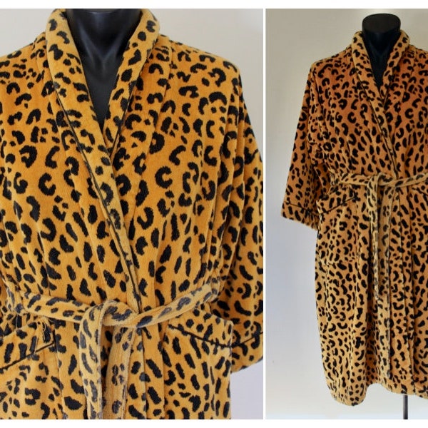 Vintage Pierre Cardin Mens Towelling Robe, Animal Print, Towelling Robe, Dressing Gown, Smokers Robes, 54" Chest, Size L, Mens Robe *