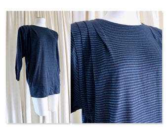 80s Gigi Knit Sweater, Vintage Fine Knit Top, Batwing Top, 80s Pullover, Size 10 NZ/AUS, Black & Blue Stripes, 1980s *