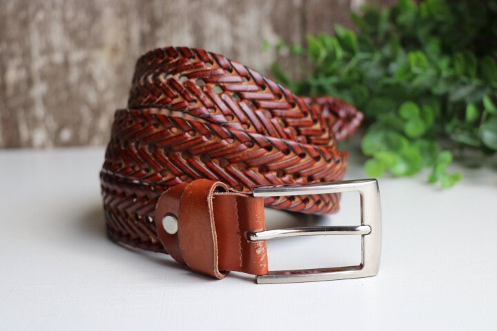 Italian Leather Weaved Vera Pelle Leather Belt, Woven Belt  display picture 1