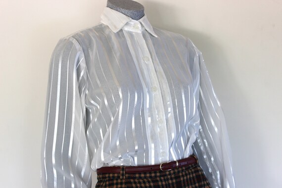 Silver Lining 90s Sheer Shirt, 90s White Shirt, Wide Cuff