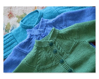 3 x NEW Wool Hand Knit Cardigan, 9-12 Months, NZ Wool, Green, Teal, Blue, New Zealand Wool*