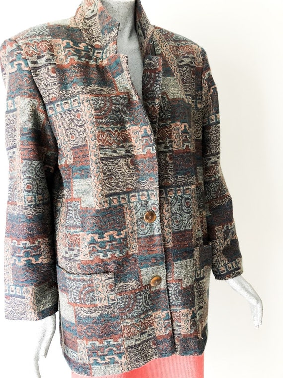 80s Womens Tapestry Blazer, Oversized Blazer, Jac… - image 4