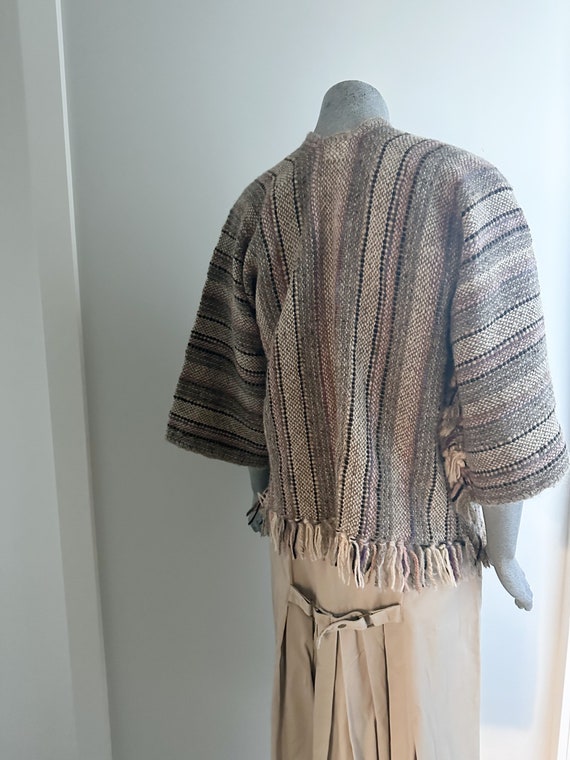 Woven Ethnic Wool Fringed Jacket, Fringed Poncho,… - image 5