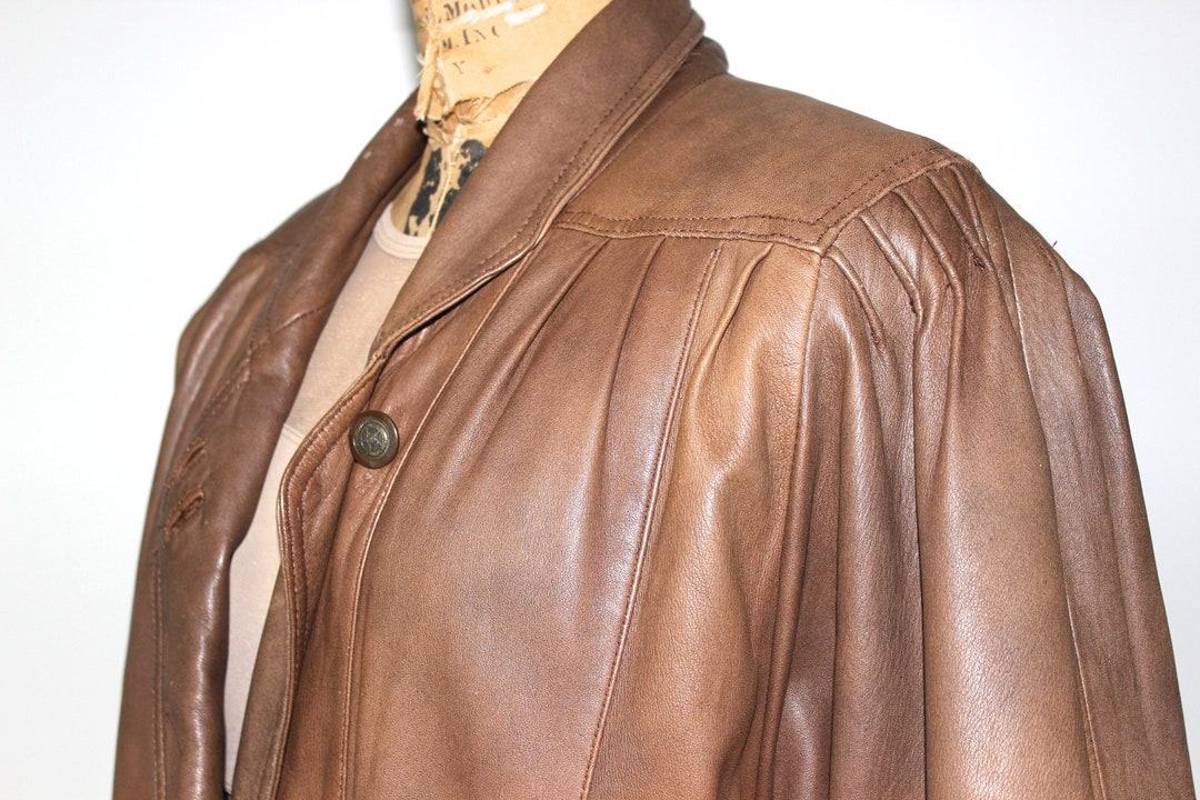 80's Vintage Echtes Leder Brown Leather Jacket, 51 80's Vintage Echtes Leder Brown Leather Jacket, 51