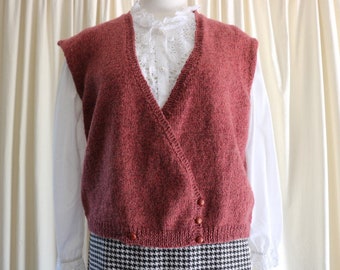 Gilet en tricot de laine moucheté prune, gilet en laine, haut sans manches, taille M-L, pull vintage, laine de Nouvelle-Zélande *