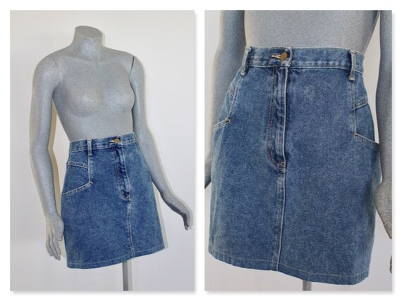 1990s Denim Skirt, Mini Skirt, Denim Skirts, 32