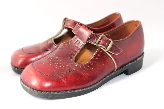 red leather mary janes