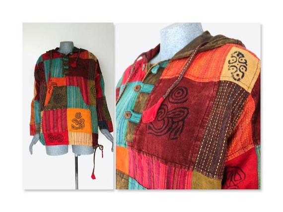 Nepalese Patchwork Stonewashed Hooded Hippie Boho… - image 1