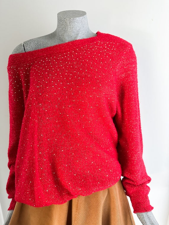 Flashdance 90s Lipstick Red Glitter Lurex Knit Sw… - image 7