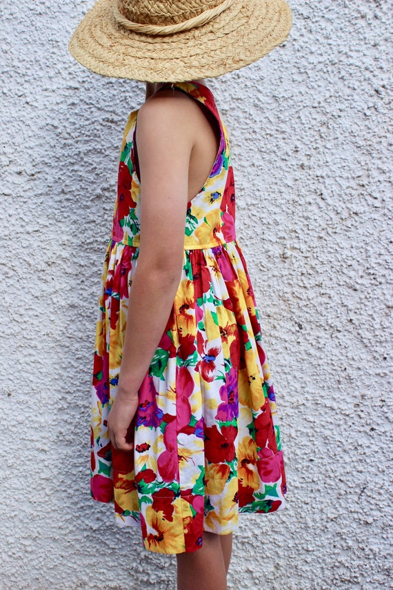 Vintage Florals 80s Girls Cotton Summer Dress 8-1… - image 3