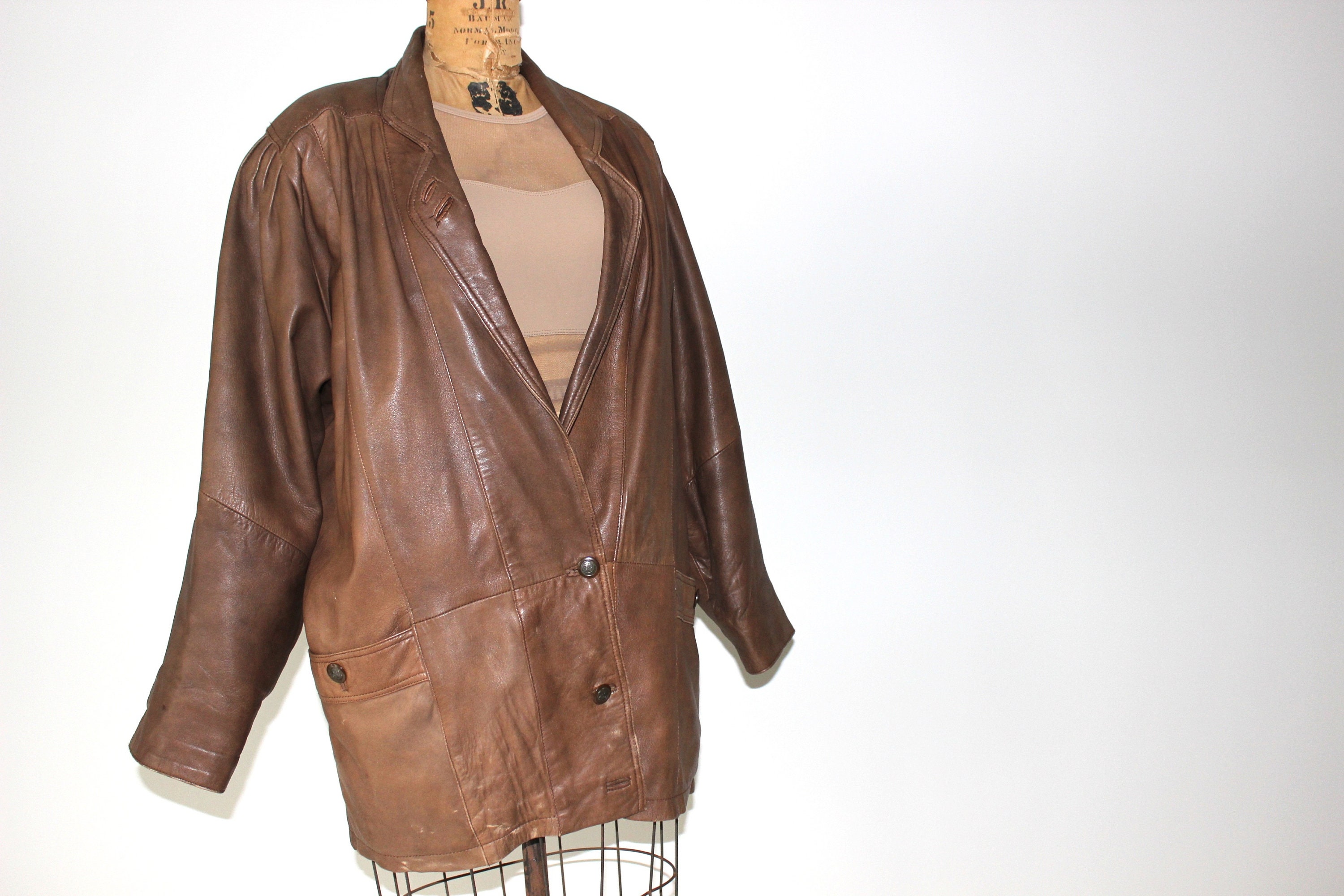 80's Vintage Echtes Leder Brown Leather Jacket 51 | Etsy