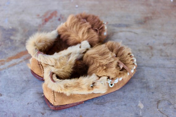 Vintage 30s Children's Leather & Fur Slipper/Shoe… - image 2